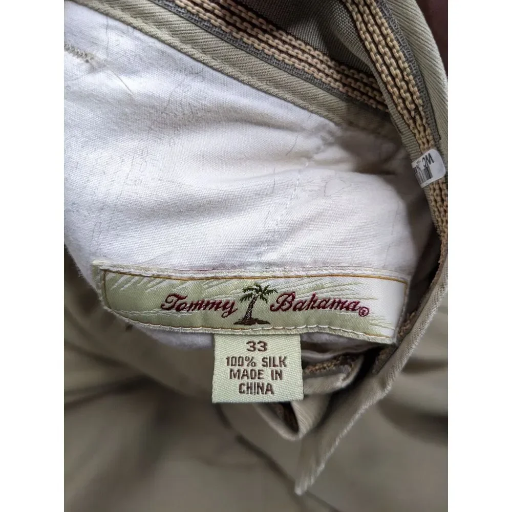 Tommy Bahama Shorts Mens 34 (32X10) Khaki Tan‎ Cargo 100% Silk Beach Casual